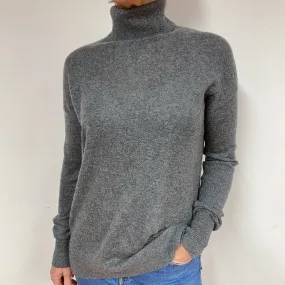 Slate Grey Cashmere Polo Neck Jumper Medium