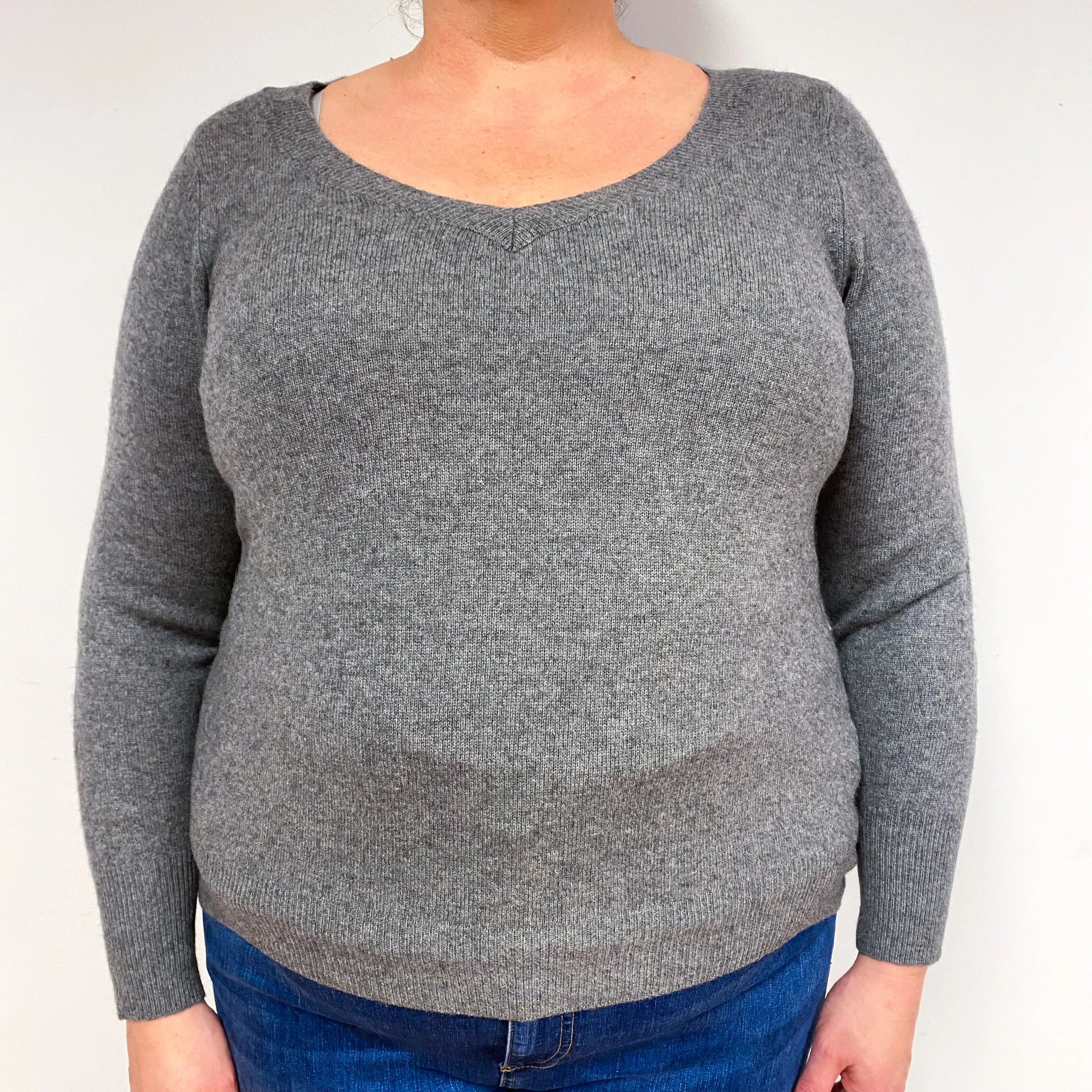 Slate Grey Cashmere V-Neck Jumper Extra Large