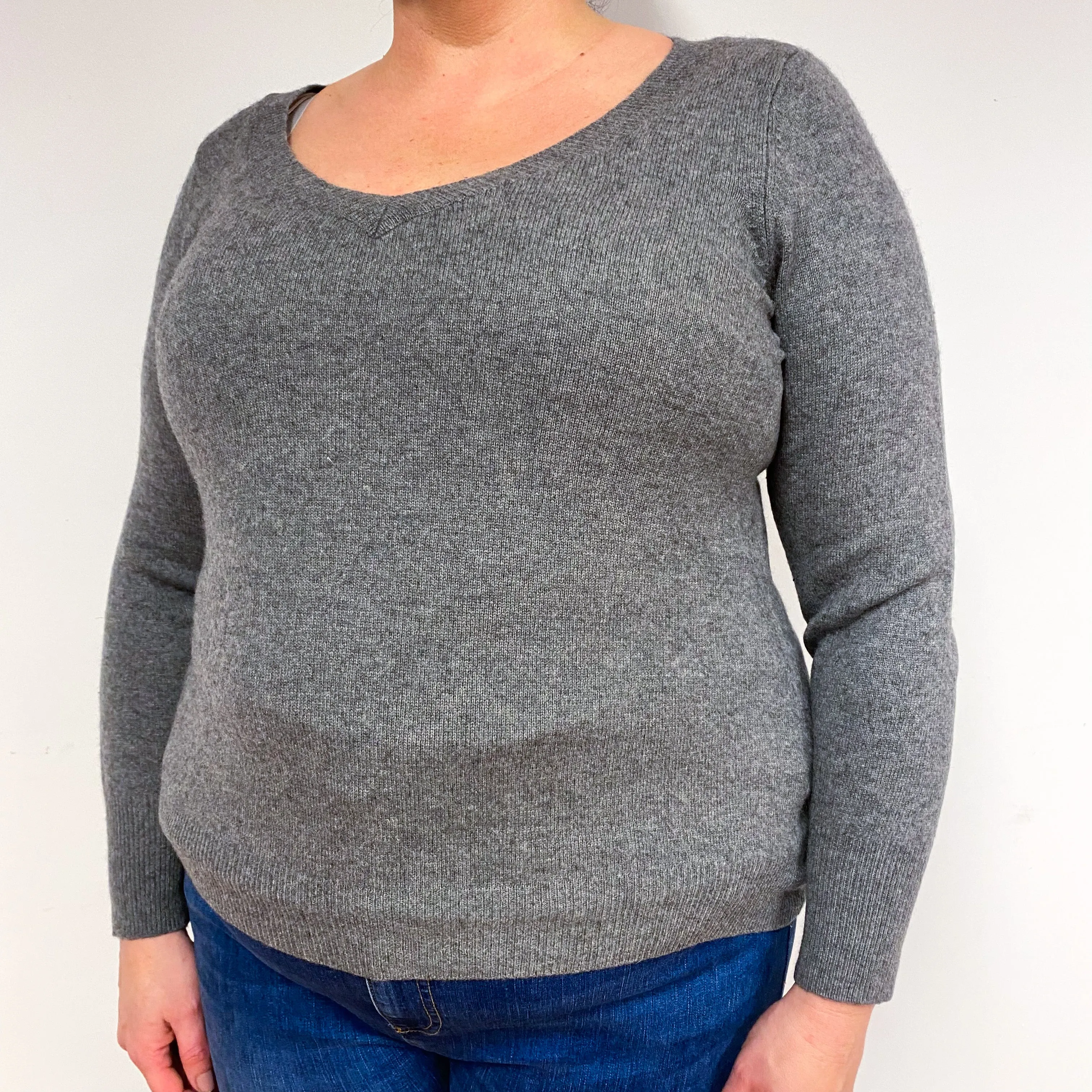 Slate Grey Cashmere V-Neck Jumper Extra Large