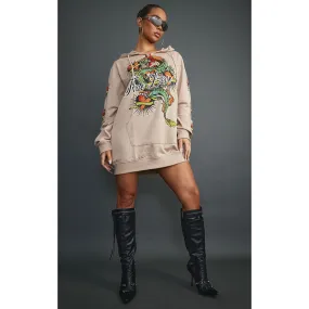 Stone Oversized Graphic Printed Jumper