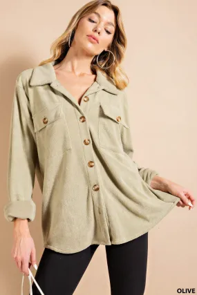 Taytum Fleece Shacket-Olive