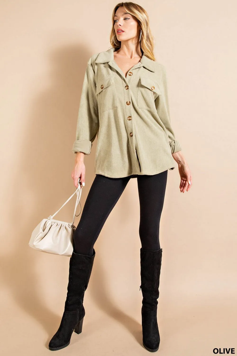 Taytum Fleece Shacket-Olive