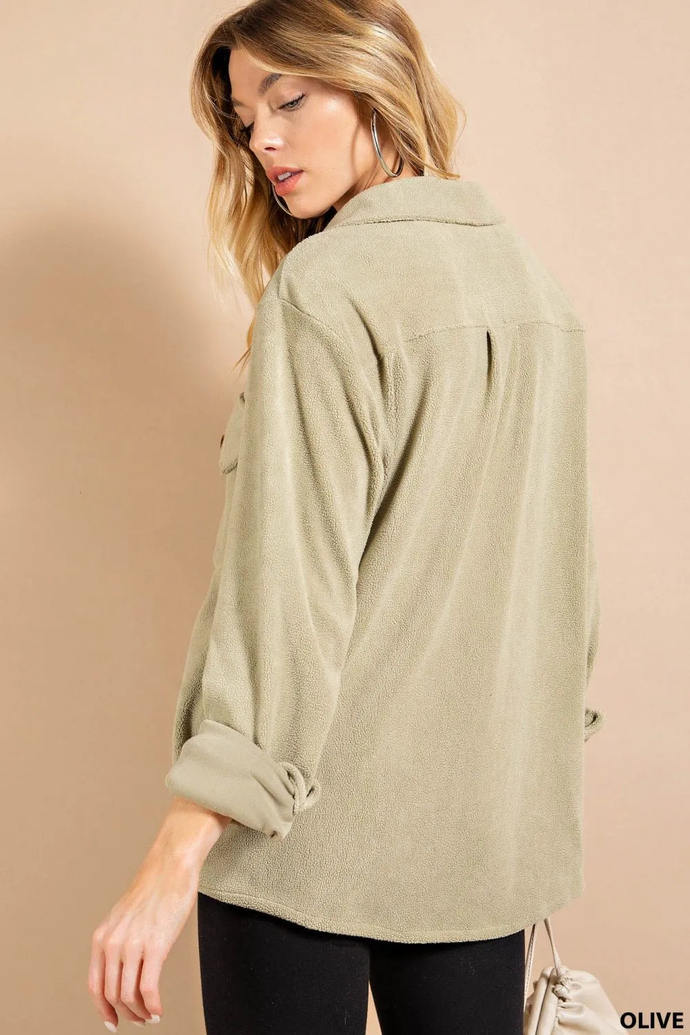 Taytum Fleece Shacket-Olive