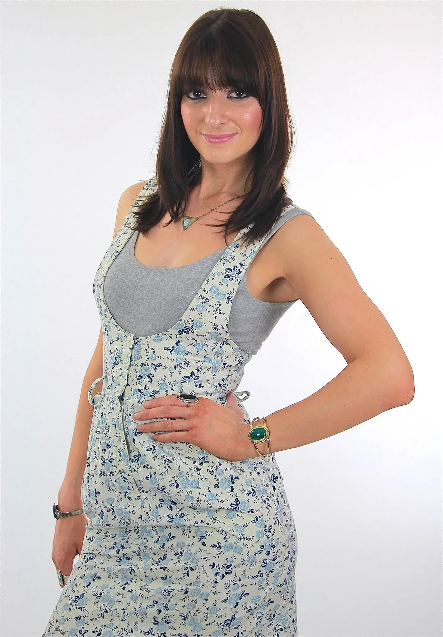 Vintage 90s Grunge mini floral coverall jumper dress