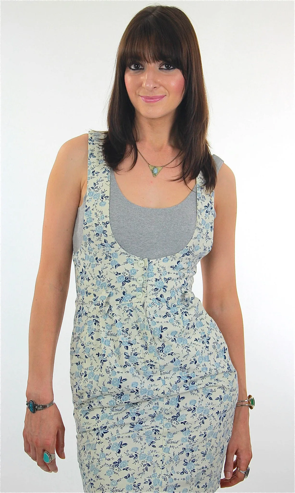 Vintage 90s Grunge mini floral coverall jumper dress