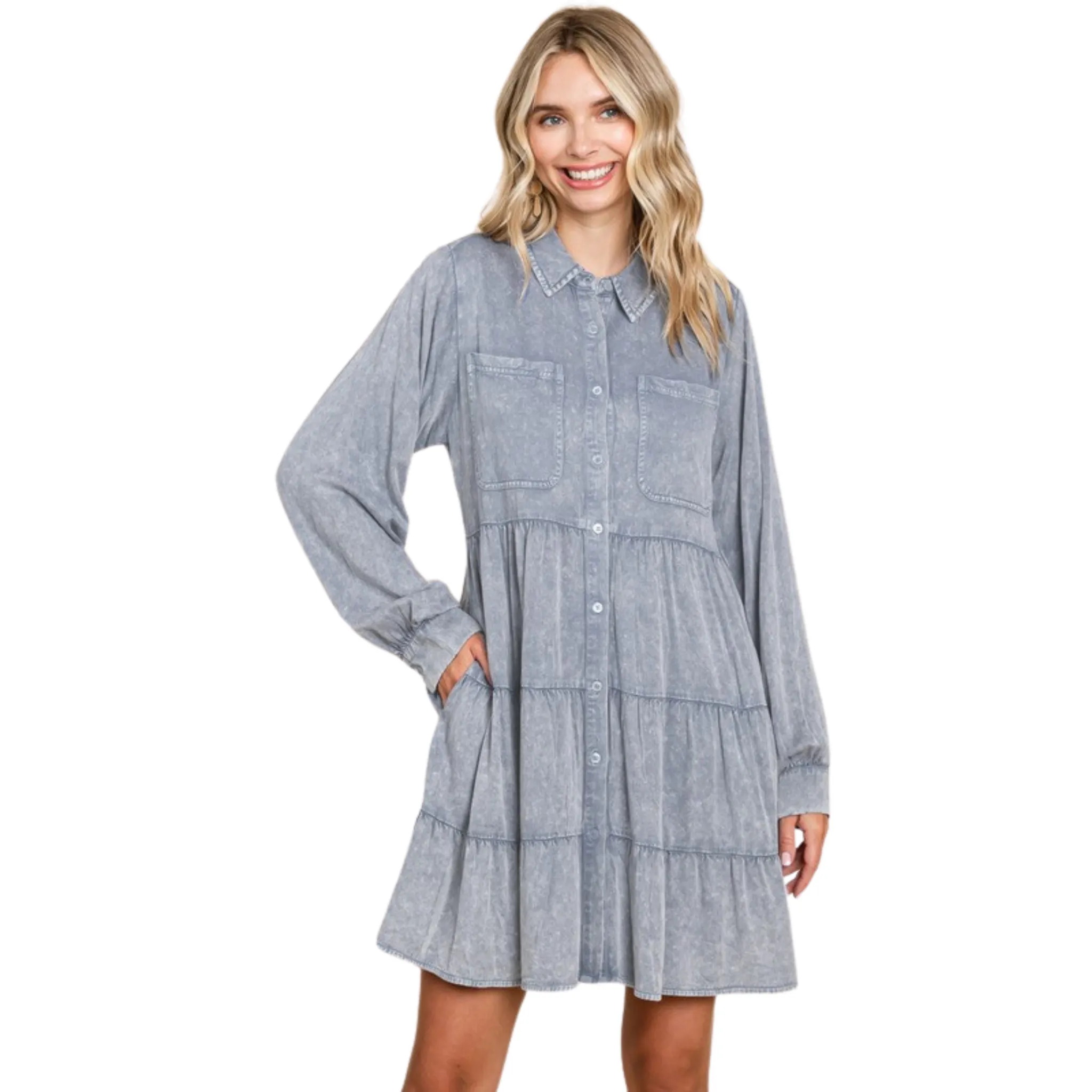 Washed Babydoll Dress With Pockets
