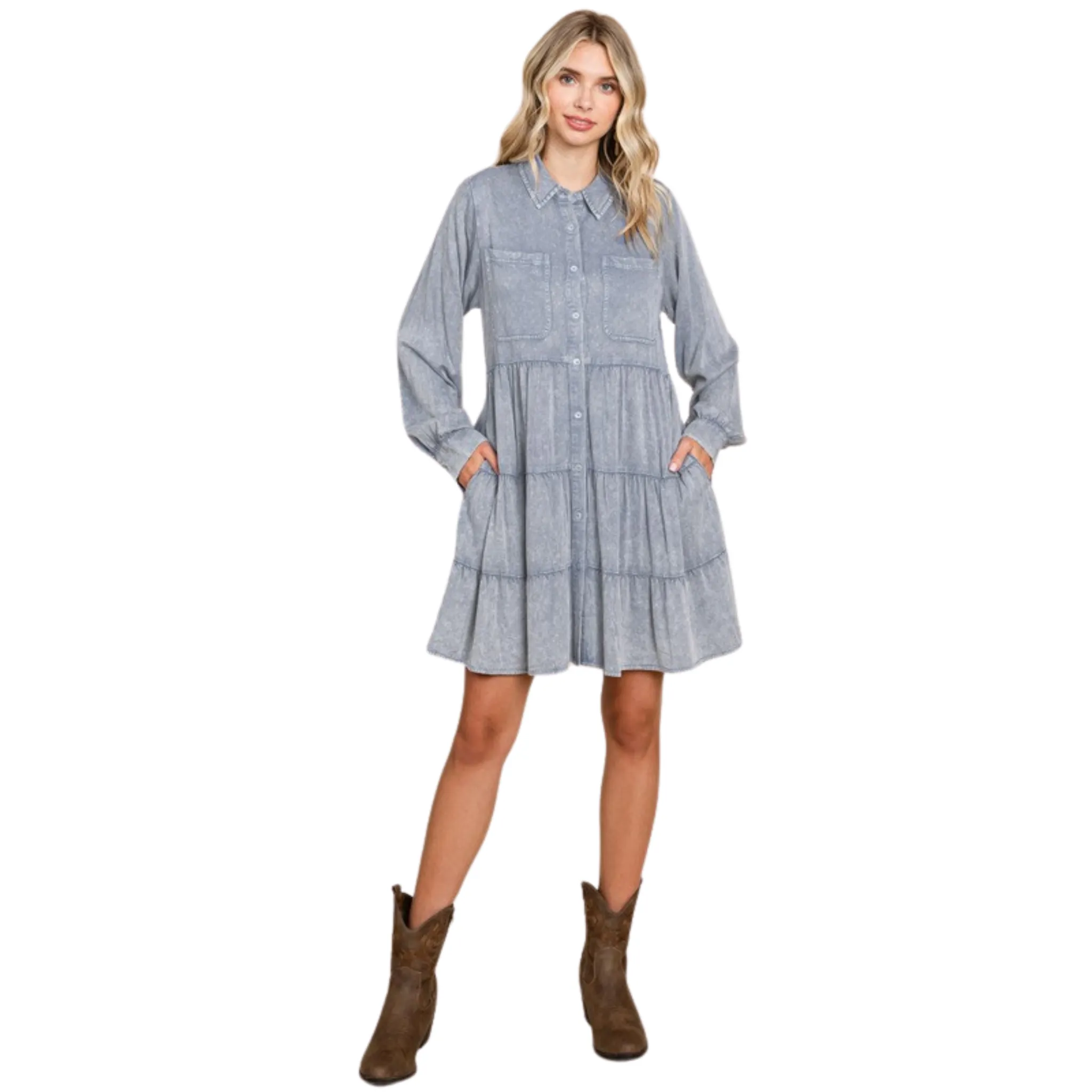Washed Babydoll Dress With Pockets
