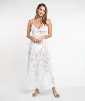 White Floral Lace Slip-on Maxi Dress