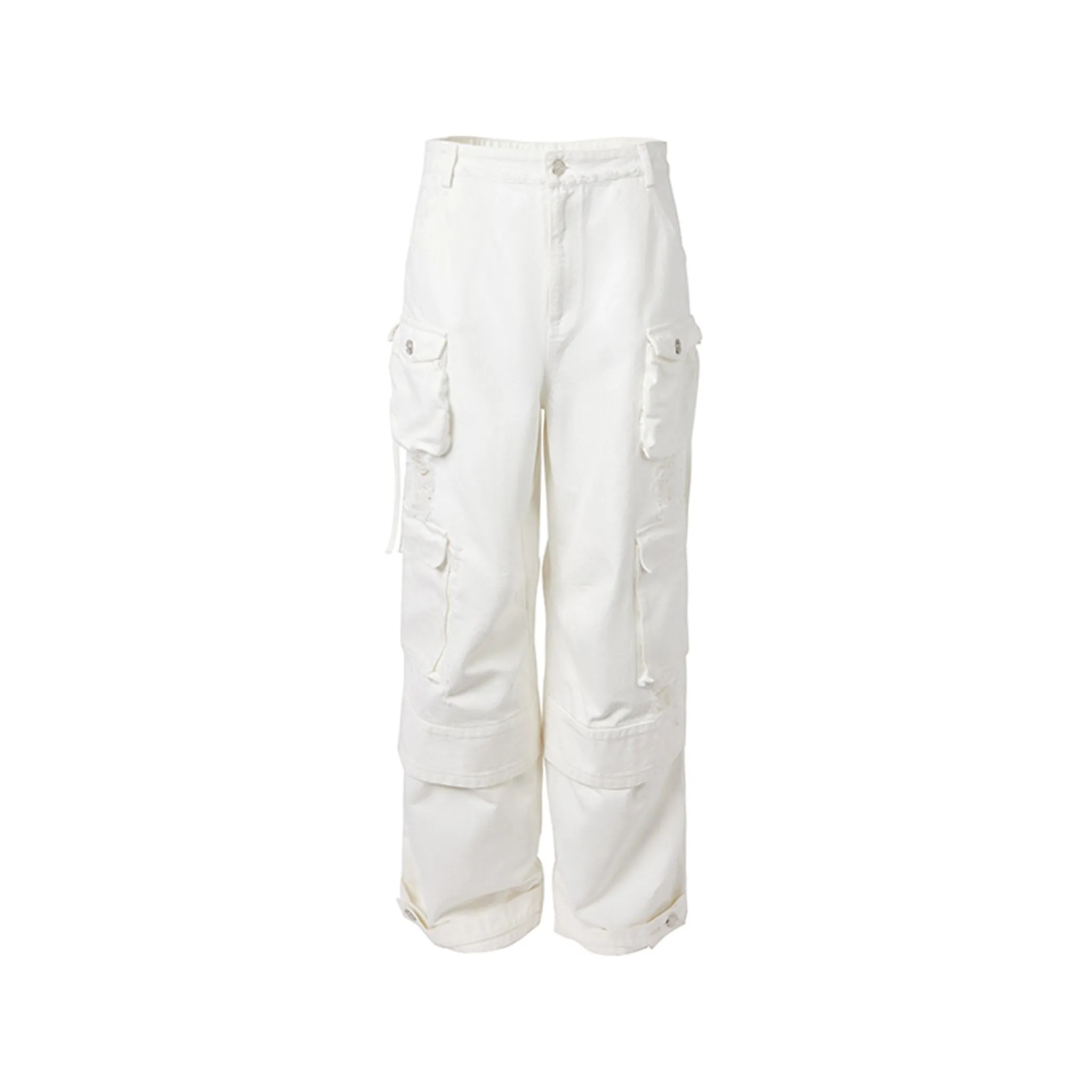White Multi-Pocket Cargo Jeans