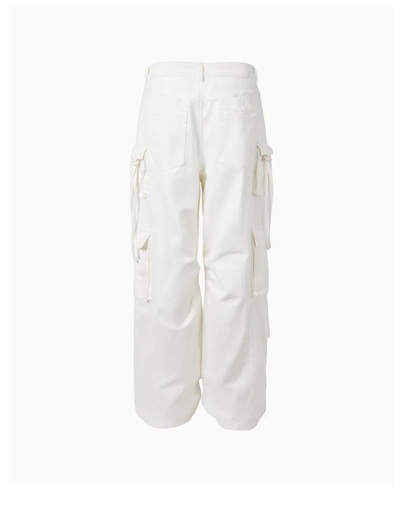 White Multi-Pocket Cargo Jeans
