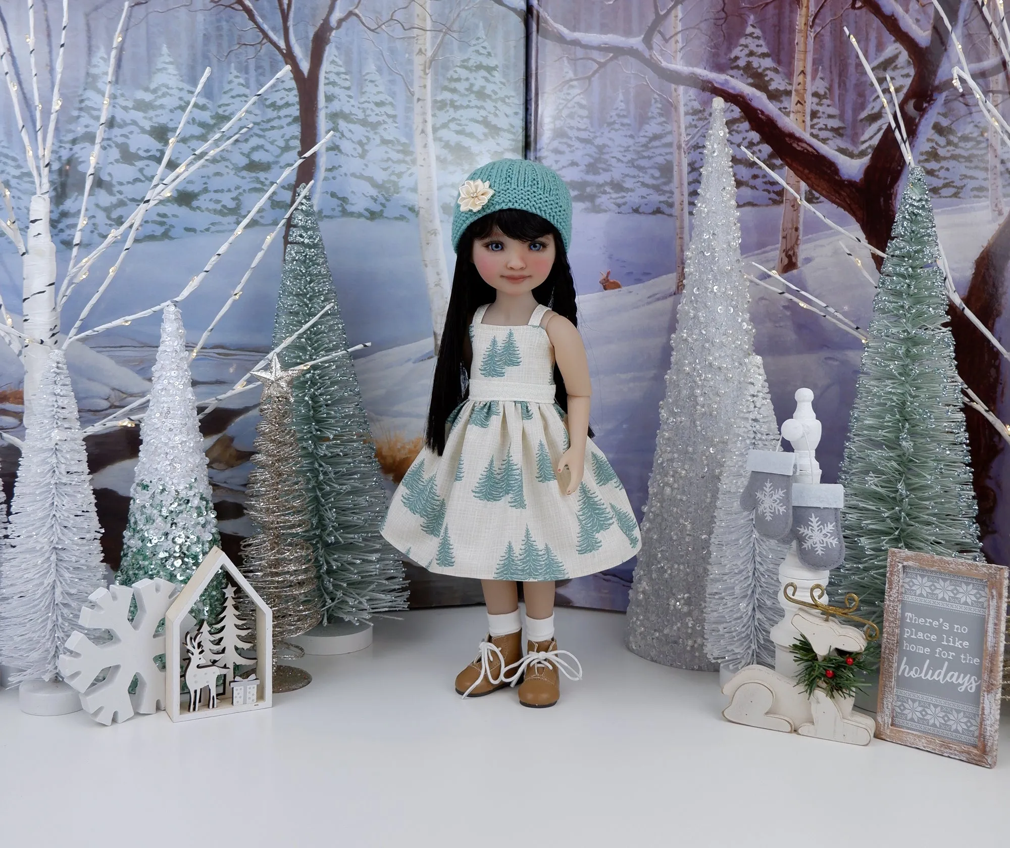 Winter Evergreens - dress and sweater set with boots for Ruby Red Fashion Friends doll