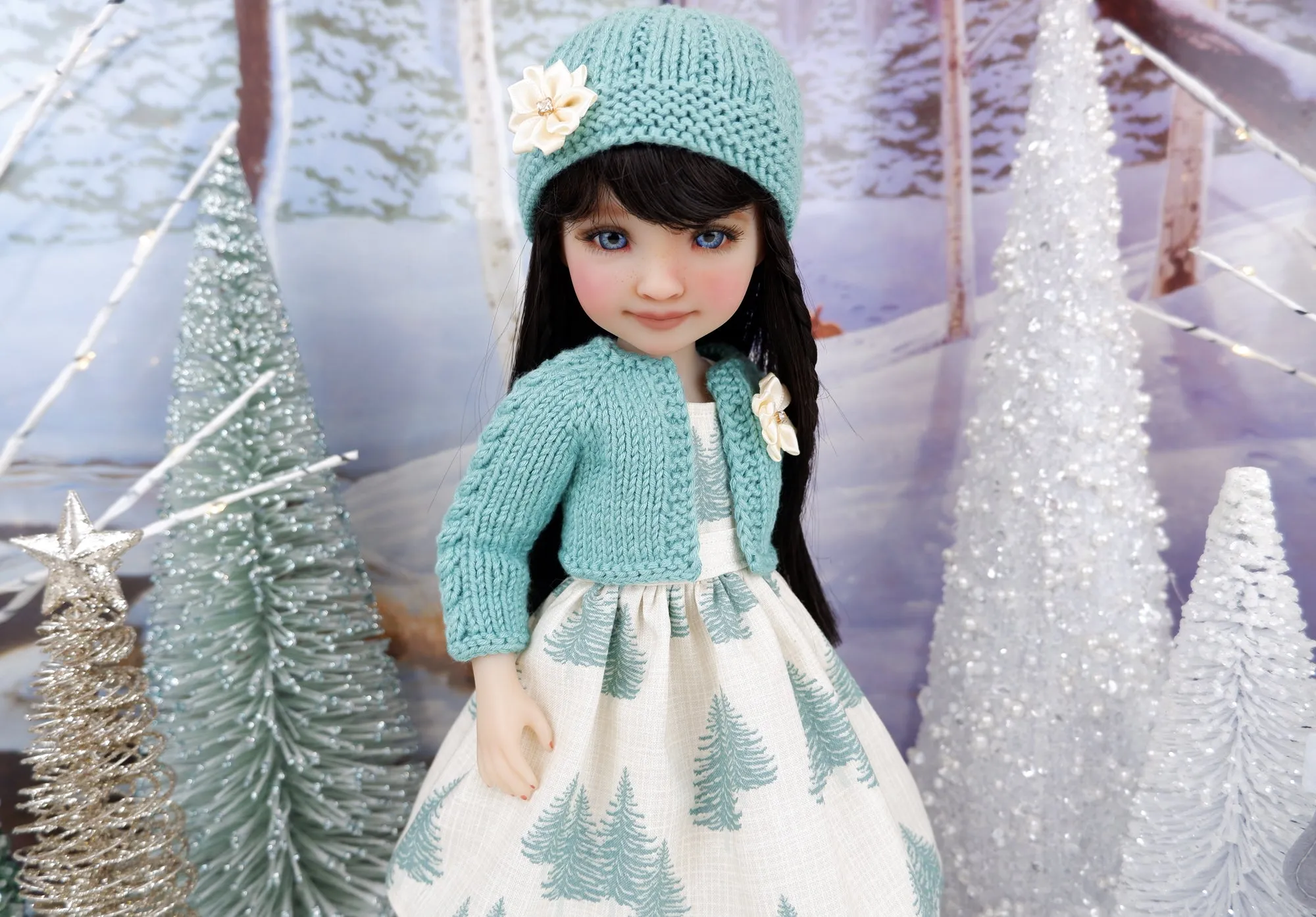 Winter Evergreens - dress and sweater set with boots for Ruby Red Fashion Friends doll