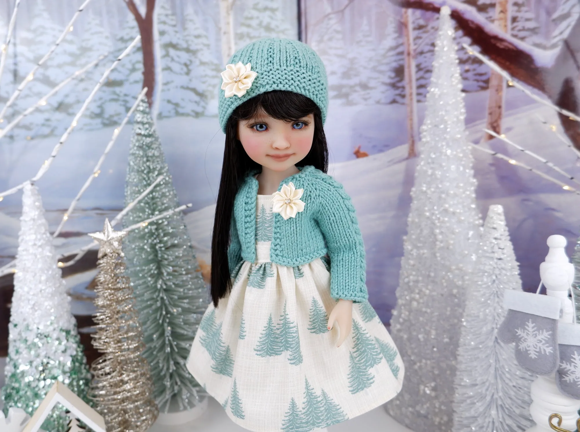 Winter Evergreens - dress and sweater set with boots for Ruby Red Fashion Friends doll