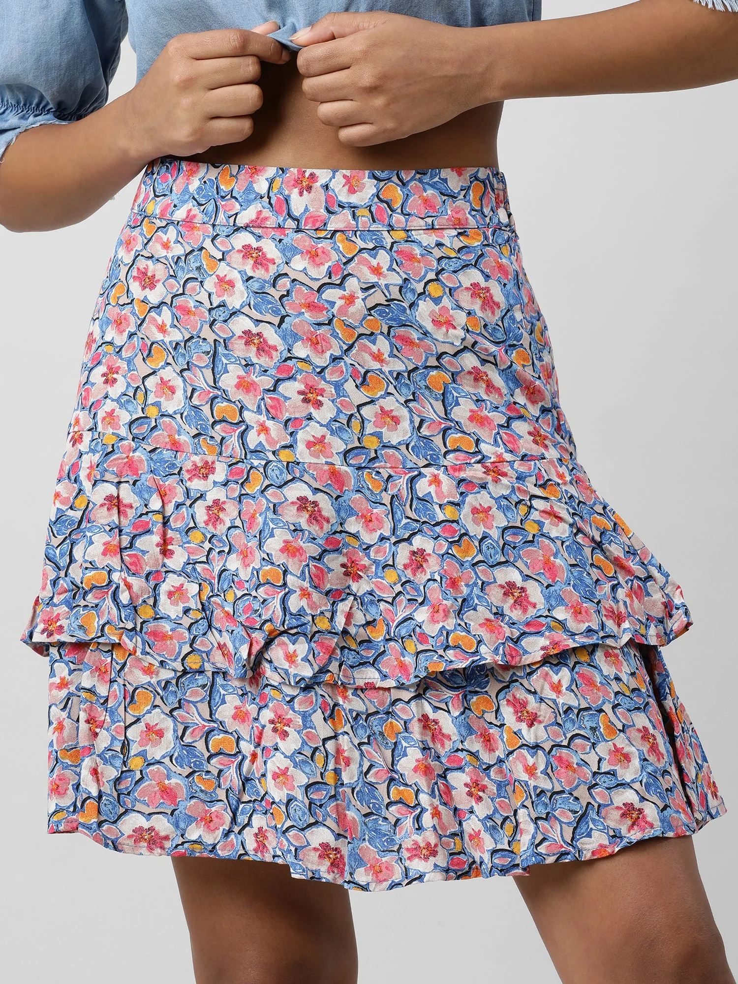 Women Blooms In Style Layered Floral Skirt