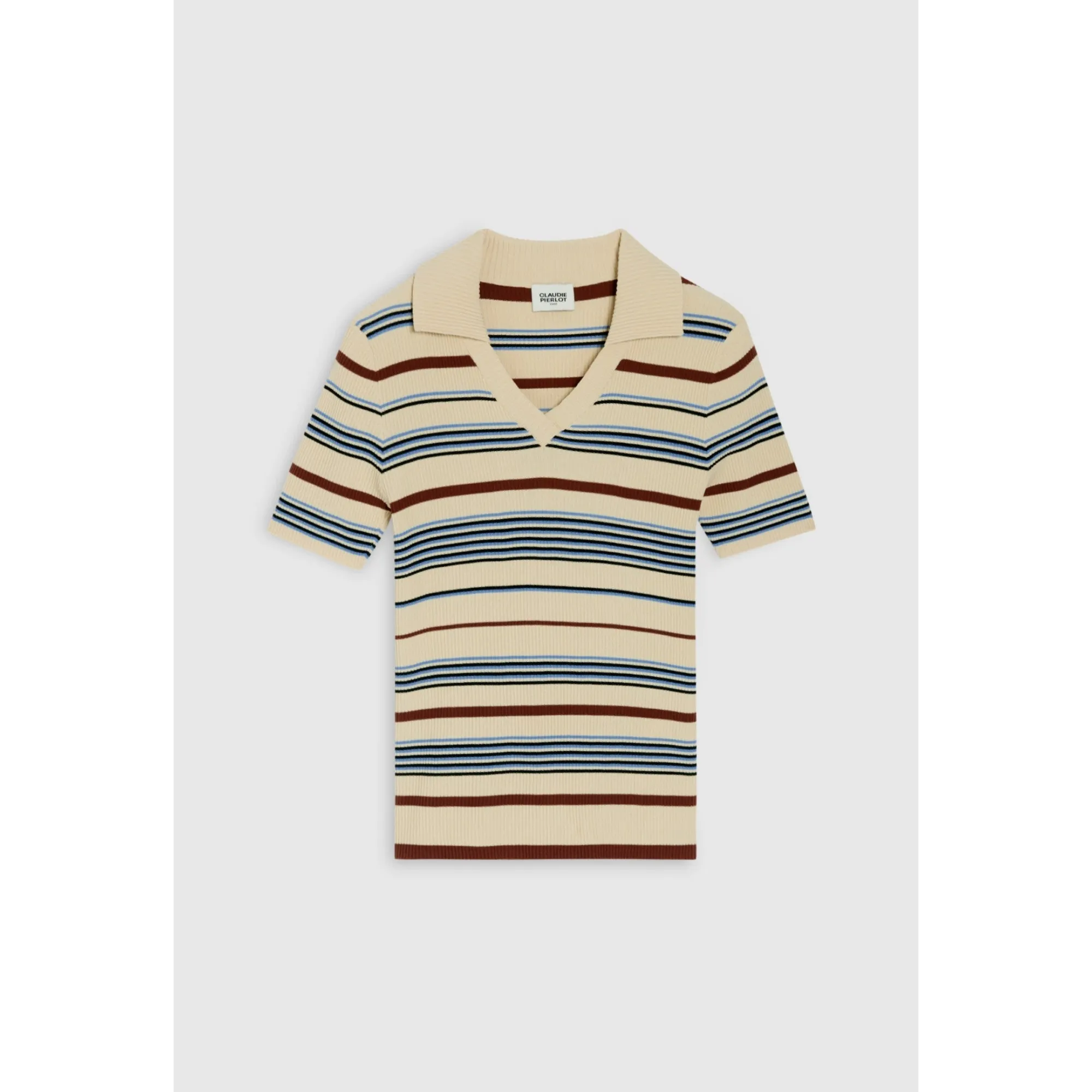 Women Short-Sleeved Polo Collar Jumper - Multicolored