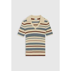 Women Short-Sleeved Polo Collar Jumper - Multicolored
