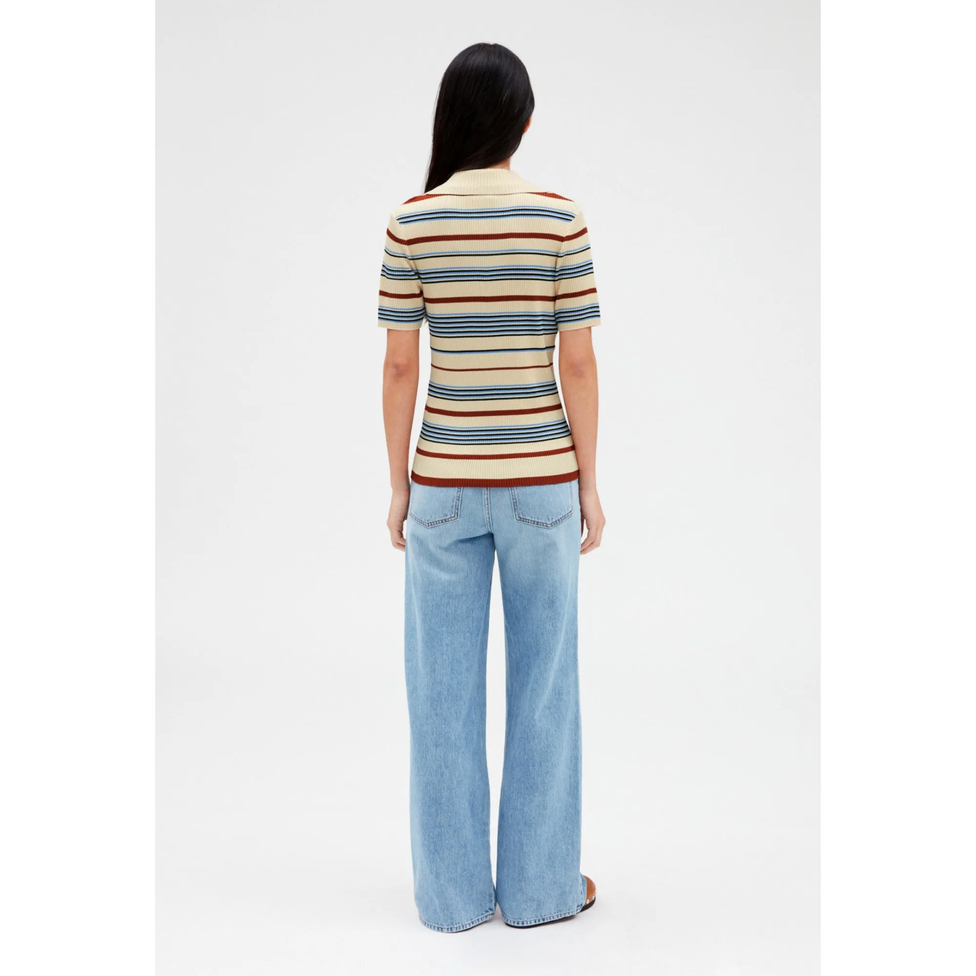 Women Short-Sleeved Polo Collar Jumper - Multicolored