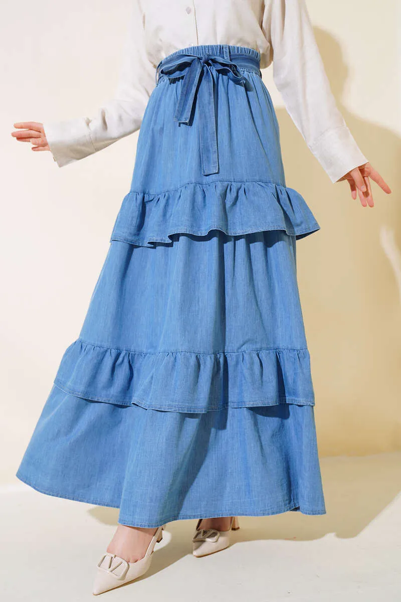 Women's Belted Layered Skirt Jeans