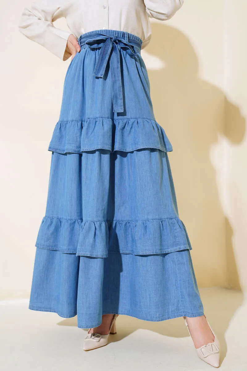 Women's Belted Layered Skirt Jeans