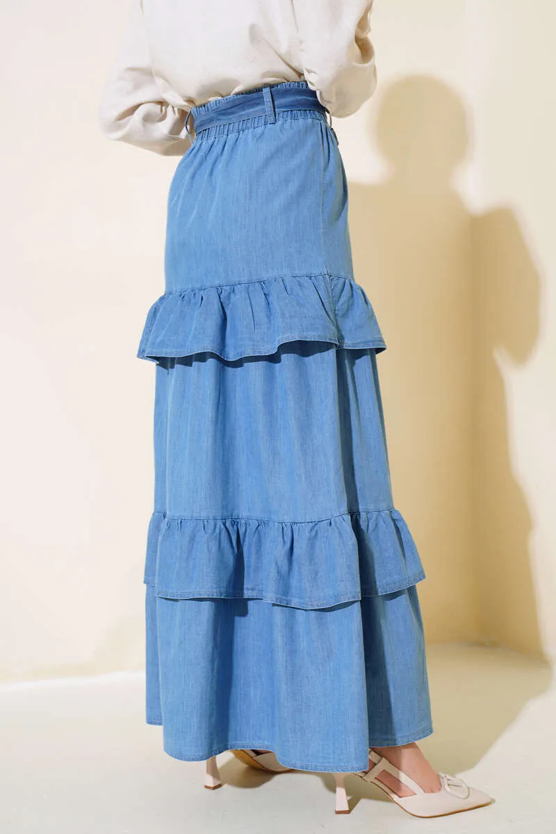 Women's Belted Layered Skirt Jeans
