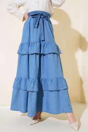 Women's Belted Layered Skirt Jeans