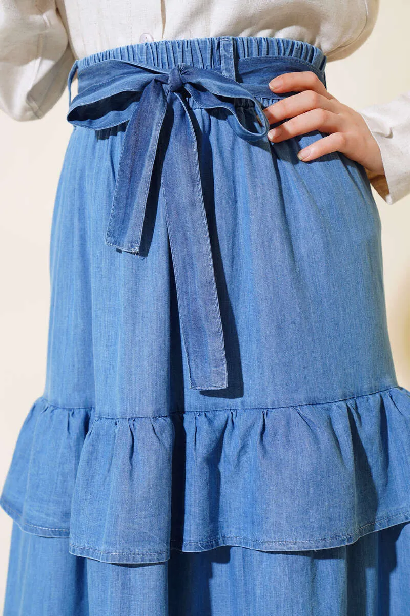 Women's Belted Layered Skirt Jeans