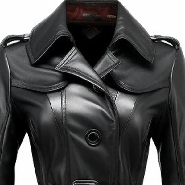 Women's Black Zeon Long Designer Leather Coat