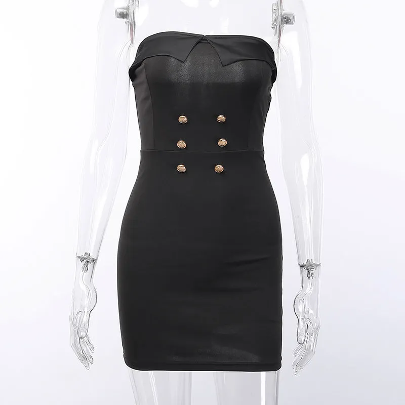 Women's Casual Strapless Solid Dress With Buttons