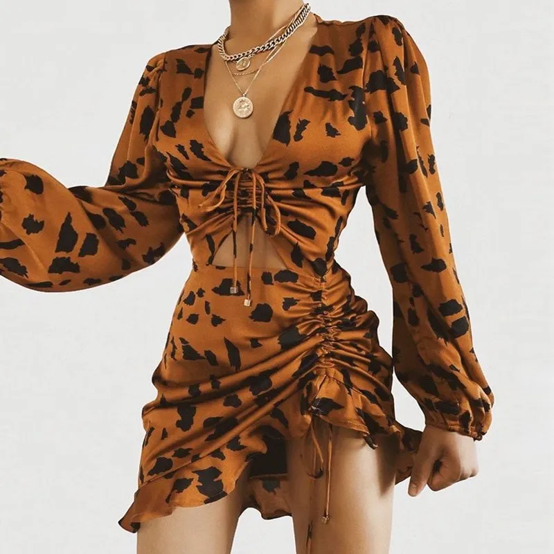 Women's High-Waist Sheath V-Neck Mini Dress With Ruffles