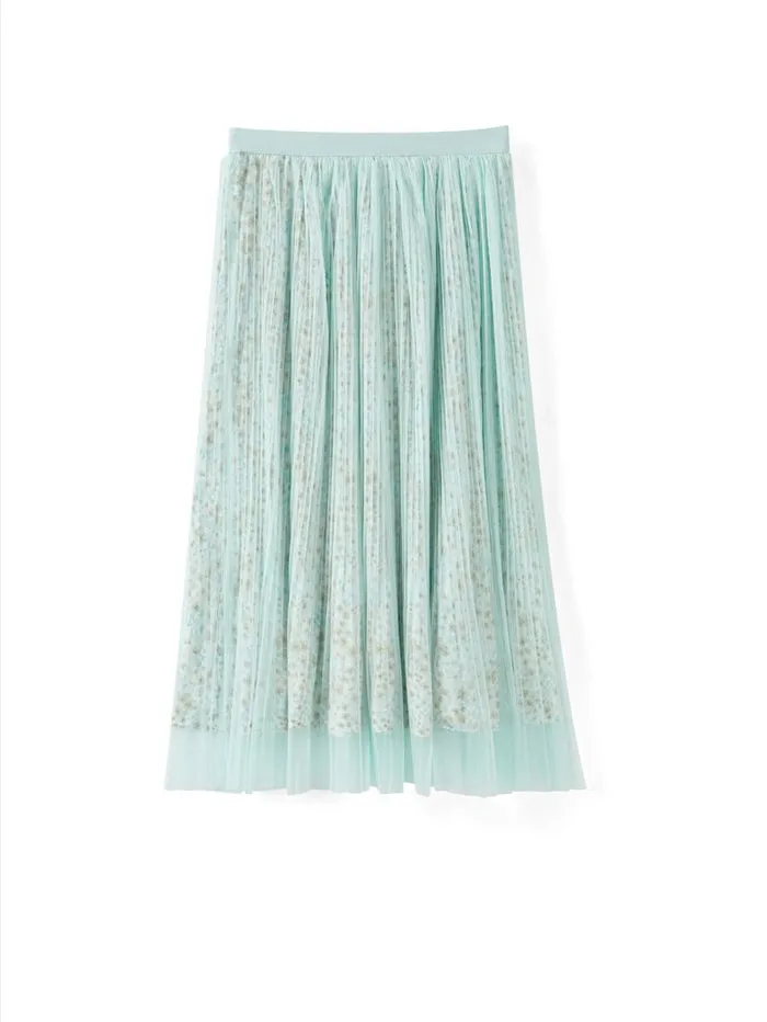 Women's Printed Skirt With Mesh Layer
