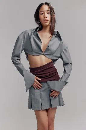 WOOL BLEND PLEATED SKIRT WITH KNIT WAIST