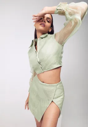 Wrap Pleated Skirt in Pastel Green