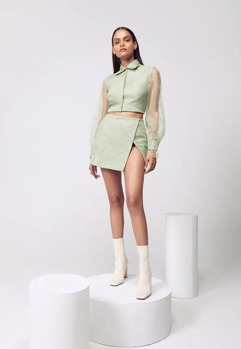 Wrap Pleated Skirt in Pastel Green