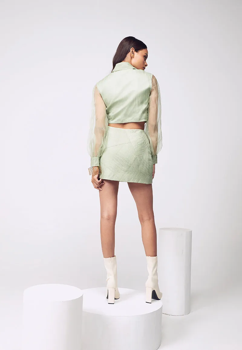 Wrap Pleated Skirt in Pastel Green