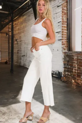 Zenana High Rise Wide Leg Cropped Denim Jeans