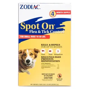 Zodiac Spot On Flea & Tick Control for Small Dogs 16-30lbs 4ct